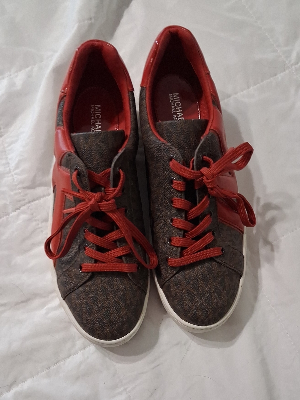 Michael Kors Brown Logo Sneakers with Red Accents